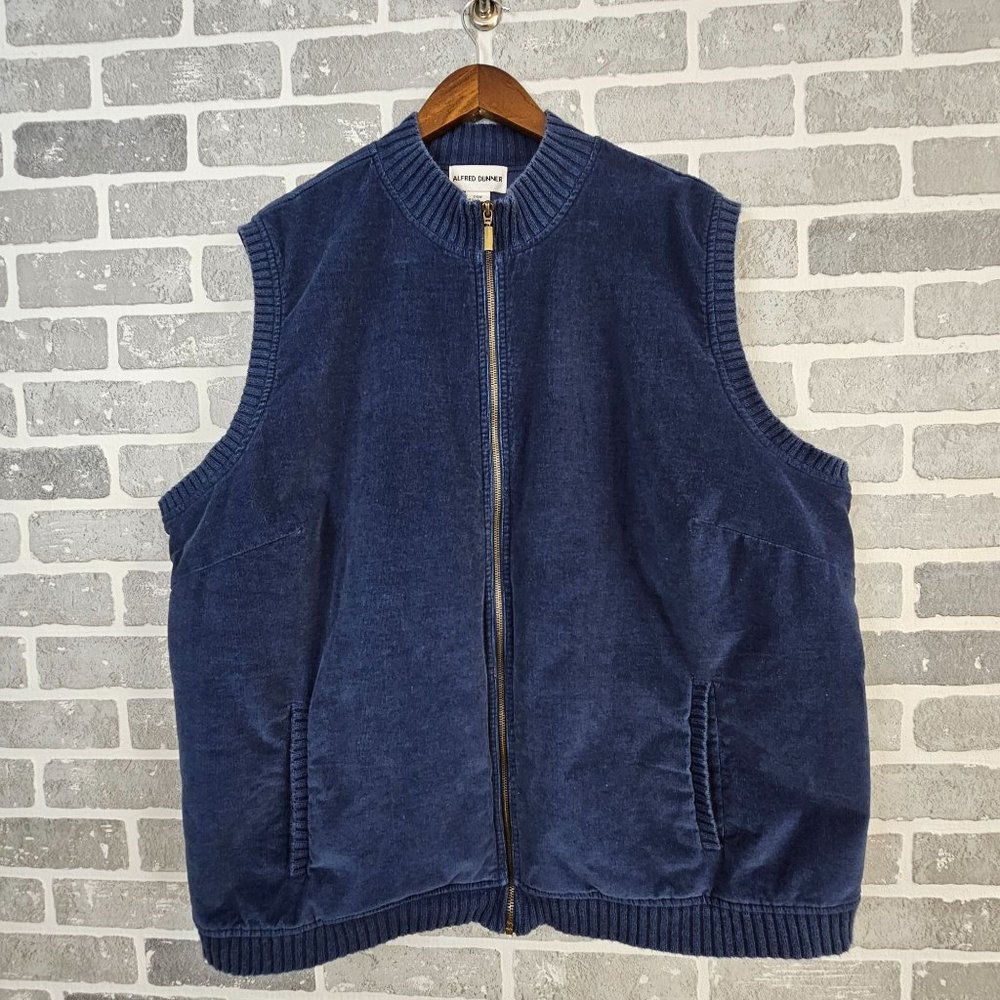 Alfred Dunner Vest Womens 24W Blue Corduroy Full Zip Lined Darted Comfort Layers